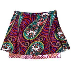 Anthropologie Odille Flat Front Side Zip Tier Cotton Mini Skirt Paisley Size 10